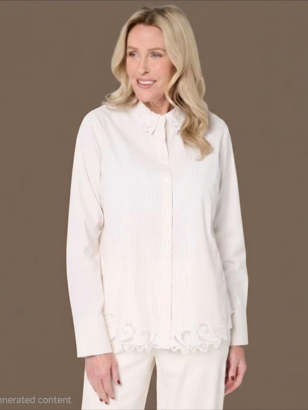 BEAUTIFUL by Lawrence Zarian  Women's Top Sz L Button Front Shirt White A685801